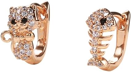 Charming Cat-Themed Cubic Zirconia Hoop Earrings with Push Back Design for Women and Girls - Hypoallergenic Rose Gold Plated Finishes