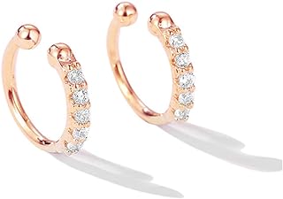 Ear Cuff Clip On Fake CZ Earrings Small Hoop Huggies Sterling Silver Cubic Zirconia No Piercing Cartilage Earring for Women Girls Hypoallergenic Huggie Hoops 10mm Gifts BFF