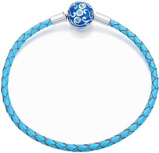 FOREVER QUEEN Genuine Blue Braided leather Bracelet with 925 Sterling Silver Snap Clasp Charms CZ For Women Teen Fits European Beads Charm