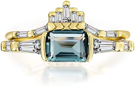 Emerald Cut, Blue-Green Cubic Zirconia Engagement Ring | High-Quality Brass with Crystal Accents | For Women | Stackable Design | JIANGYUE Collection - Available in Sizes 6-10