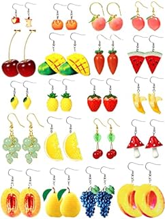 Hicarer 20 Pairs Cute Weird Earrings Funny Dangle Drop Earrings for Women Girls Teen Girls Include Gummy Candy Bear Milk Goldfish Cartoon Fruits Flowers Animals for Christmas Birthday