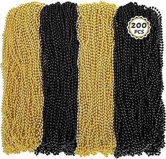Huskein Black Gold Bead Necklace in High-Quality Plastic with Comfortable Length for All Ages - Festive Design for Christmas, Mardi Gras, New Year Parties & More