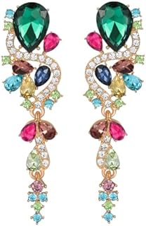Sparkling Multi-colored Rhinestone Chandelier Dangle Earrings with French Wire Backing for Women - Perfect for Brides, Bridesmaids & Prom Parties