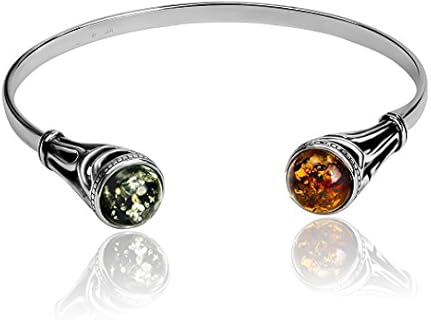 Multicolor Amber Sterling Silver Cuff Bracelet