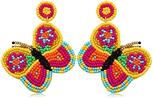 Beaded Drop Earrings Handmade Butterfly Dangle Earrings for Women Boho Statement Earrings Summer Holiday Jewelry Accessory Gift