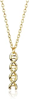 DNA Double Helix Chemistry Pendant Necklace Gold Silver Plated Unique Elegant 3D Spiral Science Biology Molecule Medical Lab Lightweight Chain Necklace for Women Teen Girls Science Lovers Jewelry Gifts