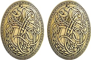 Brooch Pin Set with Viking Norse Shield Design for Medieval Costume: Small Buckle, Clasp, Clip & Fasteners for Clothes, Scarf, Cloak, Jewellery, Chain & Apron Dress for Women and Men (2PCS, Gold)