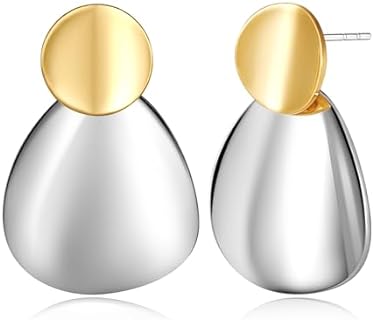 YUJIE Two Tone Big Dangle Earrings Statement Hammered Drop Dangle Earrings Jewelry Gift