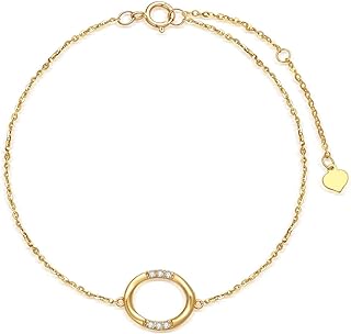 SISGEM 10k Gold Diamond Circle Women's Anklet with Box Chain and Spring Ring Clasp, Adjustable Length 9.4-11 Inch, Elegant Fine Jewelry Gift for Her
