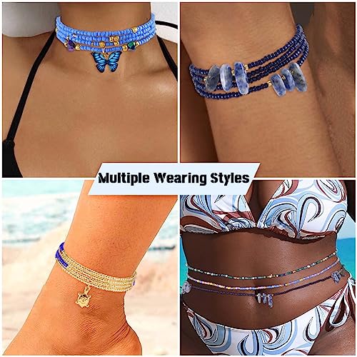 ELABEST 24-39inch African Waist Beads for Women 8Pcs Elastic Belly Beads Colorful Beaded Waist Jewelry Accessories Body Chain
