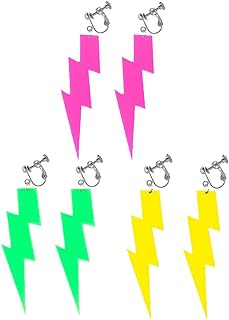 3 Pairs 80S Neon Earrings Earrings Exaggerate Punk Lightning Bolt Clip on Earrings Halloween 1980s Party Non Pierced Clip Earrings for Women Girls