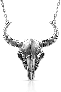 Western Style Montana Silversmiths Buffalo Skull Pendant Necklace with Durable Lobster Claw Clasp and Sturdy Cable Chain, Crafted in Brass