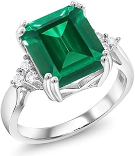 Gem Stone King 925 Sterling Silver 12X10MM Emerald Cut Gemstone Birthstone Ring | Wedding Engagement Anniversary Promise Ring For Women | Available In Size 5, 6, 7, 8, 9