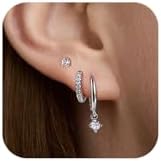 Elegant White Gold Drop Earrings with Cubic Zirconia for Women -Various Shapes with Push Back Finding