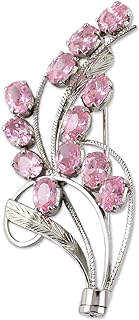 NOVICA Handcrafted Pin Clasp Sterling Silver Brooch with Floral Cubic Zirconia, Rhodium Plated & Strawberry Ice Quartz, Perfect for Women, Pink Gladiola Design - Authentic Indian Jewelry