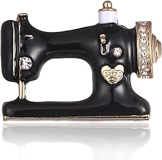 AILUOR Vintage Gold with Black Enamel Crystal Sewing Machine Brooch Pin for Women Girl Jewelry Instrument Corsage