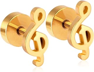 Gold-Plated Stainless Steel Tiny Music Note Stud Earrings with Screw Back for Women and Girls - Minimalist Design Cartilage Ear Piercing Jewelry, Ideal Birthday or Holiday Gift