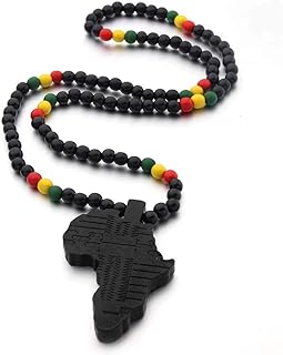 8MM Wooden Bead Natural Africa Map Hiphop Item Multicolor Pendant Necklace