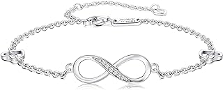 FUNRUN JEWELRY 925 Sterling Silver Infinity Bracelets and Anklet Bracelets for Women Girls 4-Level Adjustable Length Gift for Mother's Day