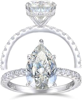 4ct Pear Cut Moissanite Engagement Ring for Women in Rhodium Plated Silver - Size 5, Eco-Friendly and Ethically Sourced