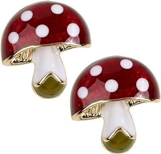 Delicate Mushroom Stud Earrings with Push-Back Findings, in Enamel and White-Gold Plated Metal for Women, Teens, and Girls - Enchanting Stud Design