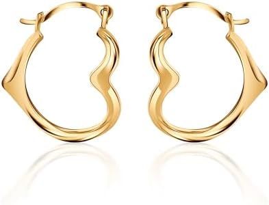 PORI JEWELERS 10K Gold Cutesy Open Heart Hoop Earrings- French Lock Closure - Jewelry For Women/Girls - Small Hoop Earrings