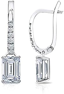 1.00 ct Emerald Cut Created-Diamond, Sterling Silver Dangle Clip-On Earrings for Women and Girls