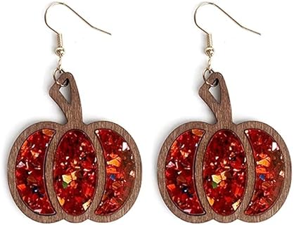 Autumnal Pumpkin Dangle Earrings with Lever Back for Women - Festive Fall Glitter Design
