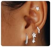 Stud Earrings for Women Dainty Small Hoop Earrings 14K Gold/Silver Plated Cartilage Earring Set CZ Dangle Huggie Earrings Girls Lightweight Hypoallergenic Earrings Trendy Multiple Piercings Jewelry