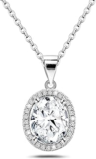 Silver Necklace for Women Trendy - Sterling Silver Necklace Hypoallergenic Oval Pendant Necklace Cubic Zirconia Necklace Daily Adjustable Charm Necklace Chain Gifts for Girls Her Mom for Mother's Day