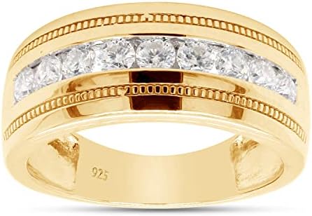 White Gold Men's Wedding Ring with Lab Created Diamond for Men and Women - Artful Milgrain Design in Round Shape