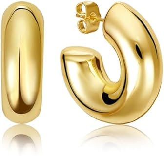 BSD Treasure 18K Chunky Gold Hoops Earrings - Lightweight Hoop With 18K Gold Plating - Hypoallergenic for Sensitive Ears - Easy Butterfly Clasp - Classic Beautiful Jewelry - Ideal Gifts for Women