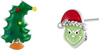 Grinch Stole Christmas Mismatch Earring Studs with Red Green Enamel & 925 Sterling Silver Back Posts