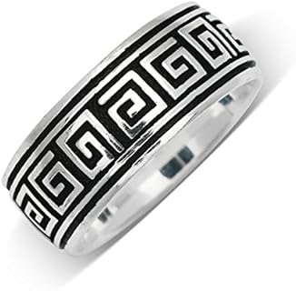 JewelryWeb Sterling Silver Mens 8mm Greek Key Oxidized Wedding band