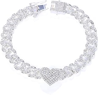 Alloy Double Safety-Clasp Heart Cuban Link Anklet with Rhinestones for Women and Men, Box and Link Chain Design - Perfect for Beachwear and Summer Attire