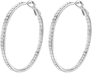 Borun Hypoallergenic Rhinestone Crystal Hoop Earrings with Omega Back for Women - Elegant Brass Hoop Design