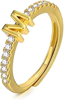 XUANPAI Gold Initial Rings for Women 14K Minimalist Stackable Letter Ring for Teen Girls Cute Dainty Thin Pinky Knuckle Stacking Capital Letter Alphabet Rings Jewelry Gifts Adjustable Size 5-12