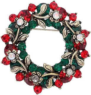 Women's Vintage Wreath Merry Christmas Holiday Brooch Pin Inspired Red Green Crystal Cute Christmas New Year Acessories Brooches Sparkling Dress Clothing Corsage Bags Hat Decoration Tiered Leaf Scarf Scarves Clip Xmas Gift for Girls Women