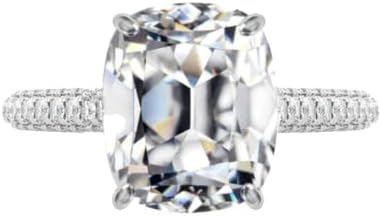 5 CT Old MIne Cushion Cut Moissanite Diamond Handmade Engagement Ring Sterling Silver Solitaire Bridal Wedding Ring for Women, Anniversary Ring Gifts, White