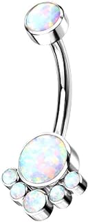 Durable 14G G23 Titanium and Synthetic Opal Belly Button Ring for Navel Piercings, Internally Threaded Top Round Cluster Design