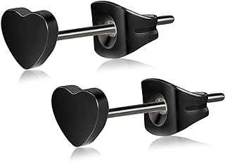 FACOKO Pure Titanium Heart Earrings Women Flat Star Earring Moon Nickel Free Hypoallergenic Stud Earrings for Sensitive Ears Girls Bar Earring Studs for Mother's Day Gifts, Rose Gold/Gold /Black/Silver