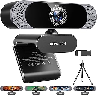 DEPSTECH 4K Webcam with Sony Sensor, Auto-Focus, Dual Noise-Canceling Mics, Privacy Cover, and Tripod. Perfect for Professional Streaming, Online Teaching, and Video Calling