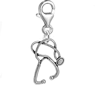 Lobster Clasp Nurse Charm Bracelet with Thermometer & Stethoscope Charms for Healthcare Professionals - Zinc & Alloy Metal Design