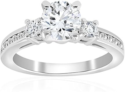 14K White Gold POMPEII3 Engagement Ring, with 1 ct Natural Diamond three-stone design, For Her, Elegant Round Cut Style
