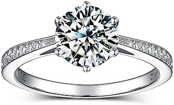 Moissanite Rings for Women, Sterling Silver Lab Created Diamond Engagement Promise Wedding Ring Bands for Her