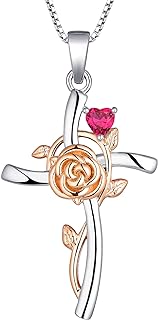 Ruby Gemstone Cross Pendant Necklace with Box Chain & Spring Ring in Sterling Silver for Women by YL