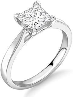 Blocaci 1CT Solitaire Princess Cut Moissanite Engagement Ring in 925 Sterling Silver, 10K, 14K, 18K Options - Customizable Gold Color & Text Engraving