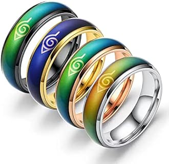 4pcs Stainless Steel Anime Color Changing Rings, Stainless Steel Temperature Changing Color Mood Rings Unisex Sensitive Emotion Ring Wedding Men's Women's Rings