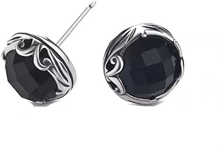 White Gold Plated Stud Earrings with Onyx Gems, Versatile Post-Back Design for Men and Women, Available in 8mm, 9mm, 10mm Sizes - Perfect Birthday or Anniversary Gift