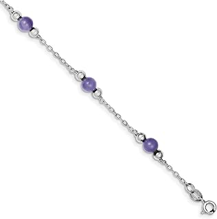 FB JEWELS Solid 925 Sterling Silver Rhodium-Plated 9Inch Polished Lavender Jade Anklet